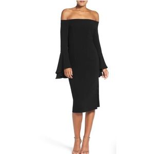 BARDOT Solange Off Shoulder Bell Sleeve MIDI Dress SZ 4/XS